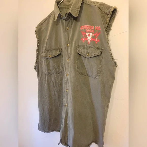 LOT OF 2 COTTON BIKER SHIRTS  STURGIS INDIAN HEAD & CHOPPER PRINTS  SLEEVELESS L - Picture 2 of 13